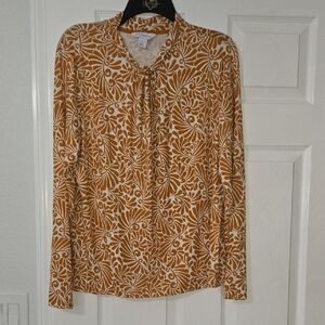 LIZ CLAIBORNE Floral Print Women's Top - Mustard and White